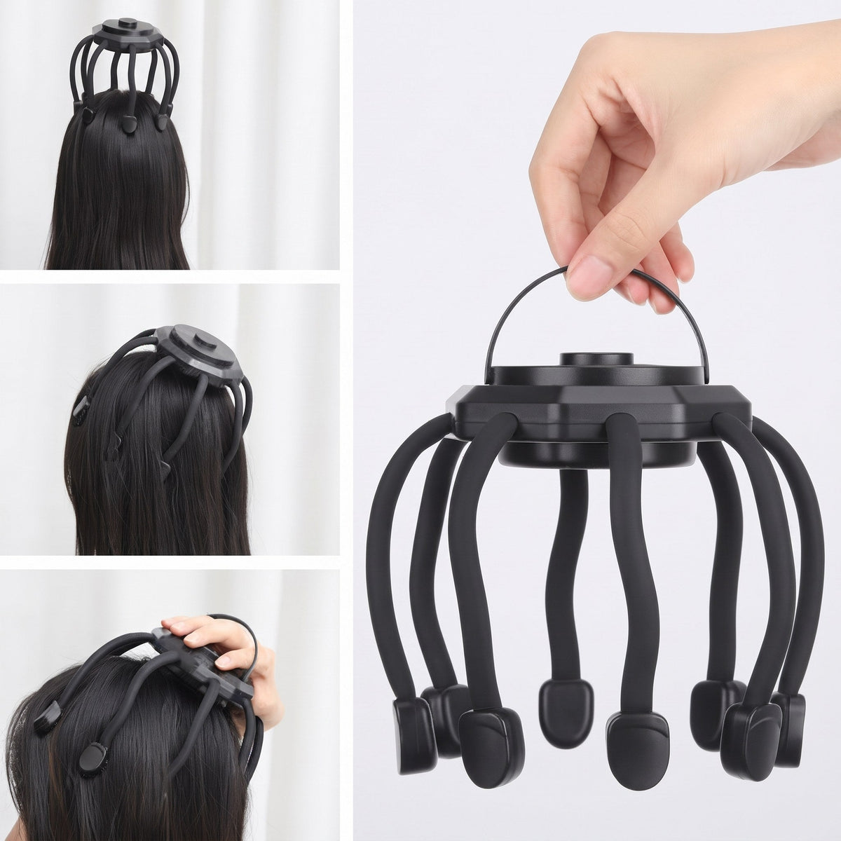 Brazos flexibles del masajeador sobre el cabello