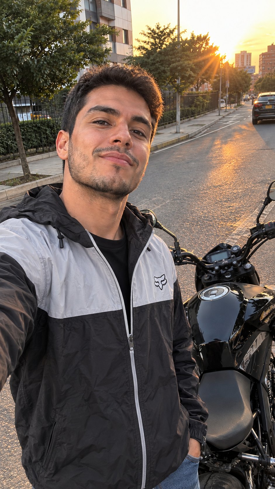 Chaqueta cortavientos negra con reflectivo en el pecho